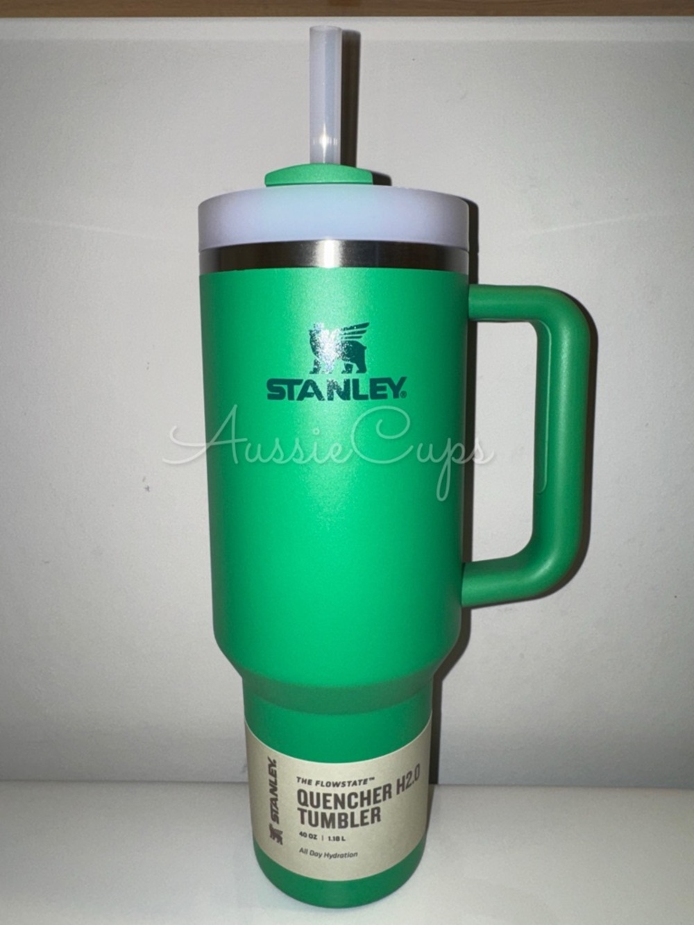 Stanley Meadow 40 oz Quencher H2.0 Tumbler in Bright Green w/ Lid & Straw